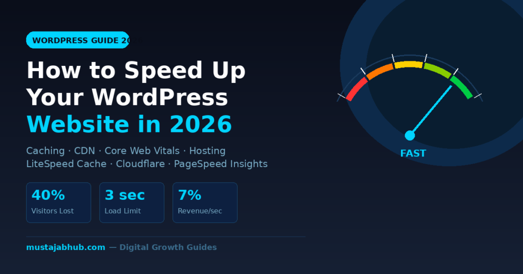How to Speed Up Your WordPress Website in 2026 (Step-by-Step Guide) speed-up-WordPress-website-2026-Guide-by-Mustajabhub.com-and-services-Hero-Image
