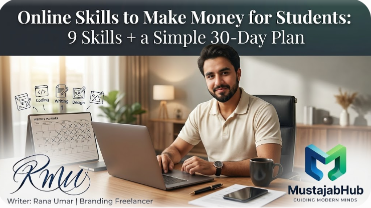 Online Skills to Make Money for Students (2026): 9 Skills + 30‑Day Plan Learn online skills to make money for students: 9 beginner skills, free learning resources, portfolio ideas, and a simple 30‑day plan to earn your first payment. skills to learn online to make money, learn online skills for free, best online skills to learn in 2026, online skills in Pakistan / India / Bangladesh, freelancing skills for students, how to get your first freelance client, https://mustajabhub.com/online-skills-to-make-money-for-students/