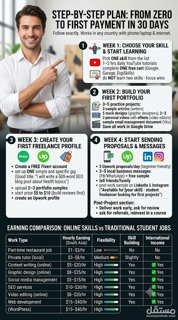 Online Skills to Make Money for Students (2026): 9 Skills + 30‑Day Plan Online Skills to Make Money for Students 8 Real Skills That Work in 2026 by mustajabhub.com- learn online skills - skills to learn online to make money- best online skills for students- online earning skills for students- how to earn money online as a student- part-time online work for students Pakistan- how long to get first freelance client- free online courses for students- https://mustajabhub.com/online-skills-to-make-money-for-students/