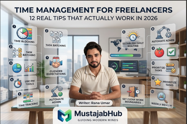 Time Management for Freelancers: 12 Real Tips Actually Work


Struggling with freelance time management? Here are 12 proven tips with real schedules, time tracking tools, daily plans help you work smarter earn more in 2026- time management tips, time management skills, freelance time tracking, tracking freelance hours, freelance productivity, freelance hours-Struggling with freelance time management? Here are 12 proven tips with real schedules, time tracking tools, and daily plans to help you work smarter and earn more in 2026. https://mustajabhub.com/time-management-for-freelancers/