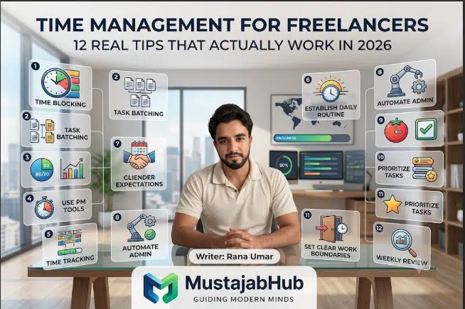 Time Management for Freelancers: 12 Real Tips That Actually Work in 2026 Time Management for Freelancers: 12 Real Tips Actually Work
Struggling with freelance time management? Here are 12 proven tips with real schedules, time tracking tools, daily plans help you work smarter earn more in 2026- time management tips, time management skills, freelance time tracking, tracking freelance hours, freelance productivity, freelance hours-Struggling with freelance time management? Here are 12 proven tips with real schedules, time tracking tools, and daily plans to help you work smarter and earn more in 2026. https://mustajabhub.com/time-management-for-freelancers/