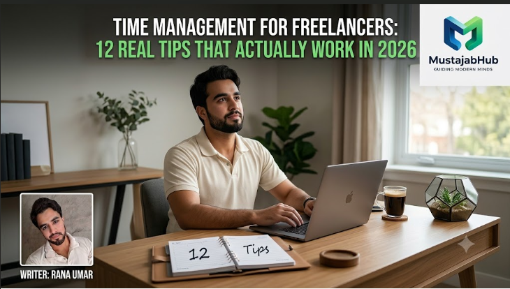 Time Management for Freelancers: 12 Real Tips That Actually Work in 2026 https://mustajabhub.com/time-management-for-freelancers/ Time Management for Freelancers: 12 Real Tips Actually Work Struggling with freelance time management? Here are 12 proven tips with real schedules, time tracking tools, daily plans help you work smarter earn more in 2026- time management tips, time management skills, freelance time tracking, tracking freelance hours, freelance productivity, freelance hours-Struggling with freelance time management? Here are 12 proven tips with real schedules, time tracking tools, and daily plans to help you work smarter and earn more in 2026.