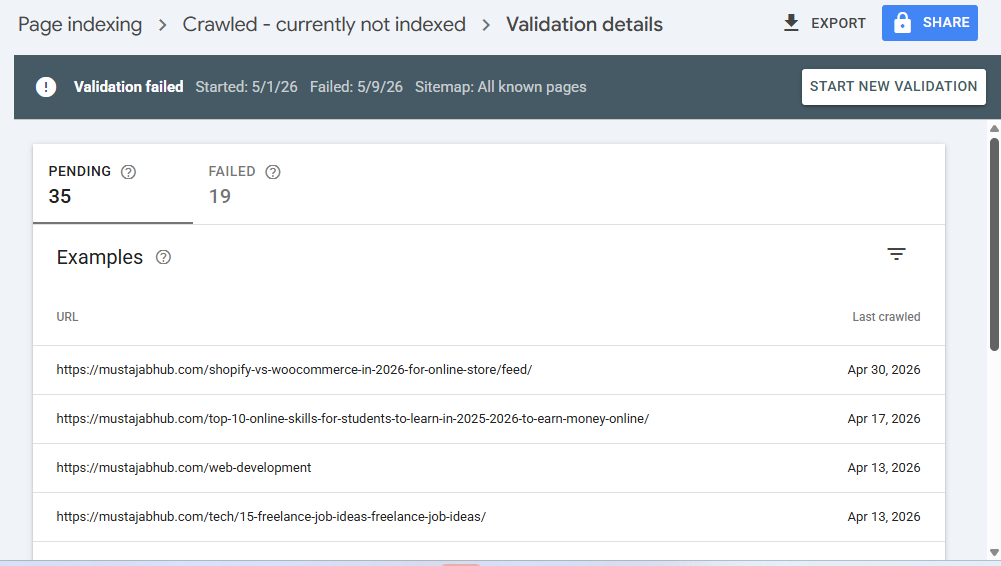 crawled currently not indexed by mustajabhub.com GSC validation- https://mustajabhub.com/crawled-currently-not-indexed-fix/
