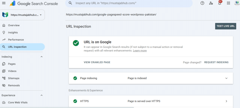 Google Search Console index successfull checked by mustajabhub.com. How to Fix "Crawled – Currently Not Indexed" in Google Search Console (Pakistan Guide)