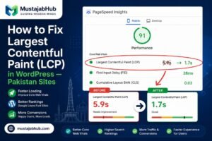 How to Fix Largest Contentful Paint (LCP) in WordPress — Pakistan Sites by mustajabhub.com. Build Faster Websites. Fix technical SEO. Automate Your Lead Pipeline. Web Development & SEO Services in Pakistan MustajabHub provides professional web development & SEO services for businesses in Pakistan and globally. We engineer custom WordPress websites, resolve Google Search Console technical errors, fix Core Web Vitals (LCP, INP, CLS), implement JSON-LD structured data, automate WhatsApp lead workflows, and write semantic SEO content—all under one technical roof. Whether you are a business in Gujranwala or a client in the UK, every service is built to generate measurable organic growth.