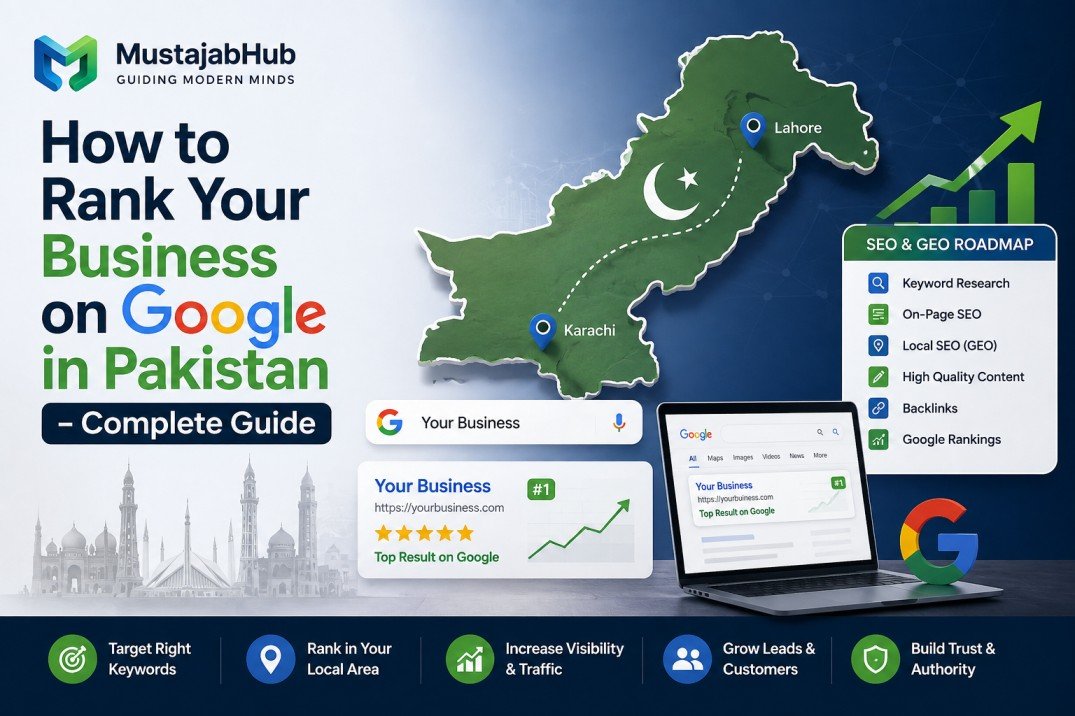 How to Rank on Google in Pakistan - How to Rank Your Business on Google in Pakistan by mustajabhub.com. https://mustajabhub.com/how-to-rank-on-google-in-pakistan/ How to Rank Your Business on Google in Pakistan (2026 Guide) Want to rank on Google in Pakistan? This complete 2026 guide covers keyword research, technical SEO, local SEO, and AI search — with real data and steps.