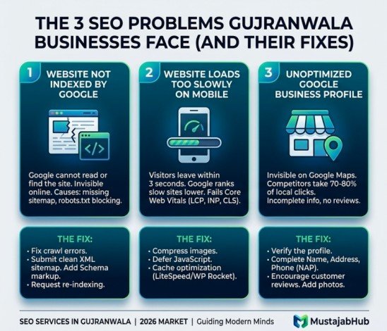 SEO Services in Gujranwala - What Local Businesses Actually Need Infograhic 1 - https://mustajabhub.com/seo-services-gujranwala/
SEO Services in Gujranwala: What Local Businesses Need in...
Gujranwala businesses are losing customers to online competitors. Discover what SEO services actually work in 2026, real costs, & which problems are holding.