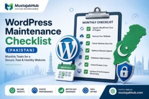 WordPress Maintenance Checklist for Pakistan - https://mustajabhub.com/wordpress-website-maintenance-pakistan/ WordPress Website Maintenance Pakistan: Monthly Checklist... Use this WordPress website maintenance Pakistan checklist to keep your site fast, secure, & ranking. Includes monthly tasks, time estimates, mistake fixes.