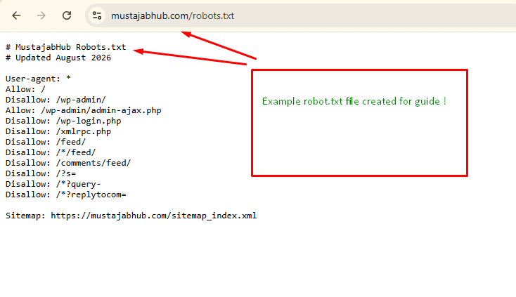 robots.txt for WordPress in 2026: How to Control Google, AI Crawlers and ChatGPT Search robot.txt file by mustajabhub.com for websites. What is robots.txt? - robots.txt for WordPress in 2026: How to Control Google, AI Crawlers and ChatGPT Search